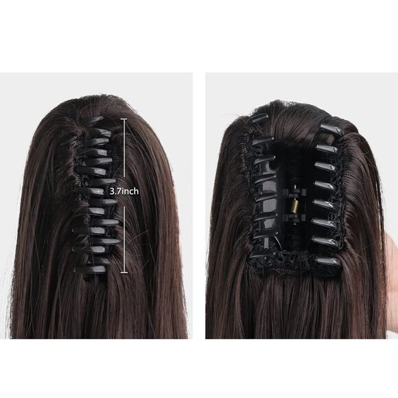 Ponytail Extension Synthetic Dark Brown 24 Inches Claw Clip Hair Piece Women main image 3